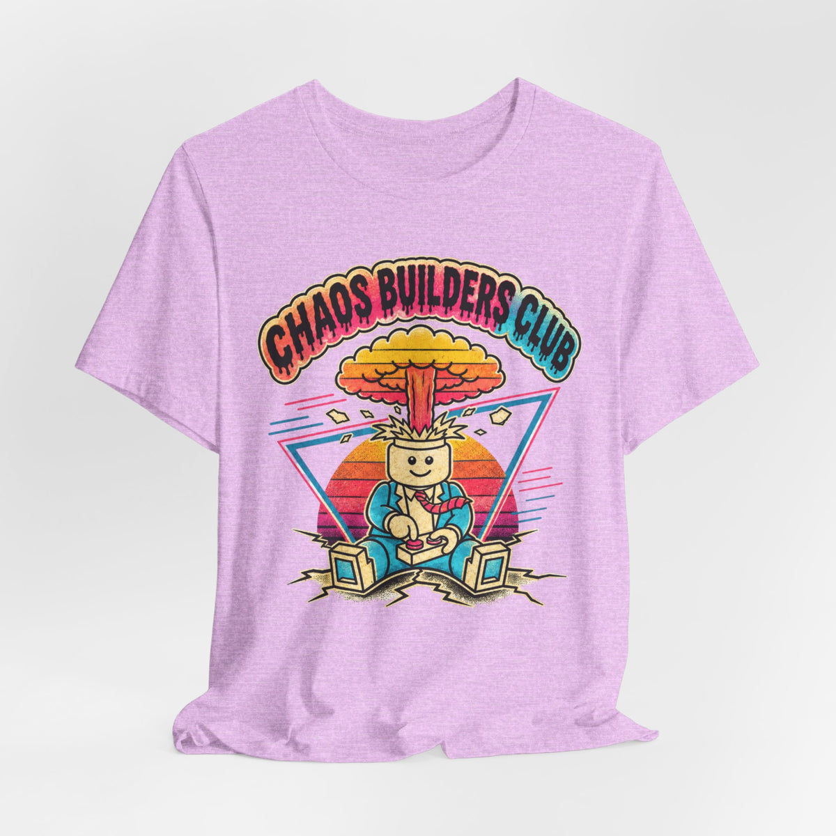 Chaos Builders Club 80s T‑Shirt — Retro Lego Head Mushroom Cloud Graphic Tee