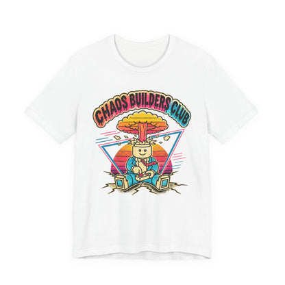 Chaos Builders Club 80s T‑Shirt — Retro Lego Head Mushroom Cloud Graphic Tee