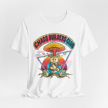 Chaos Builders Club 80s T‑Shirt — Retro Lego Head Mushroom Cloud Graphic Tee