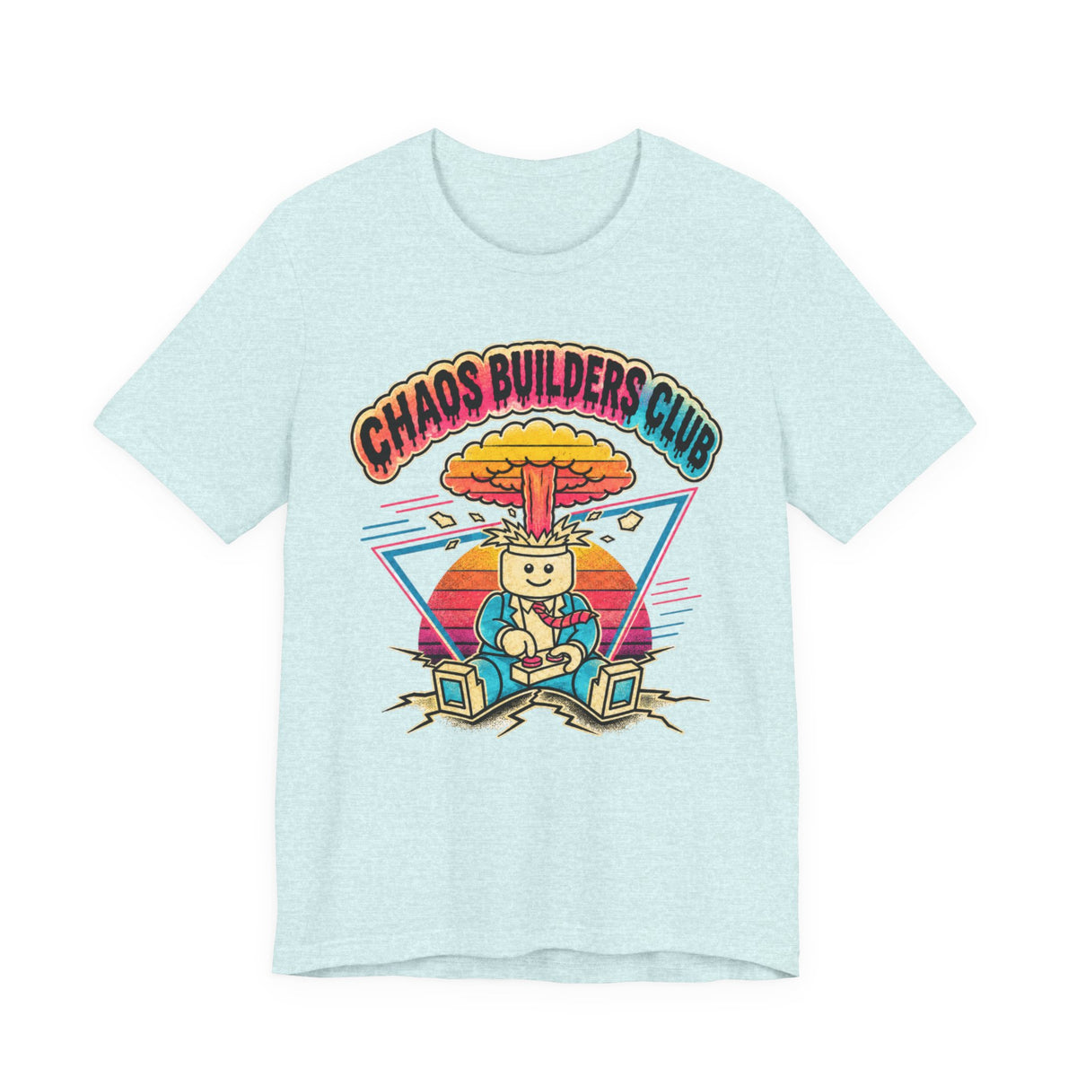 Chaos Builders Club 80s T‑Shirt — Retro Lego Head Mushroom Cloud Graphic Tee