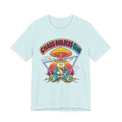 Chaos Builders Club 80s T‑Shirt — Retro Lego Head Mushroom Cloud Graphic Tee