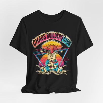 Chaos Builders Club 80s T‑Shirt — Retro Lego Head Mushroom Cloud Graphic Tee