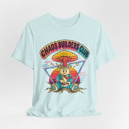 Chaos Builders Club 80s T‑Shirt — Retro Lego Head Mushroom Cloud Graphic Tee