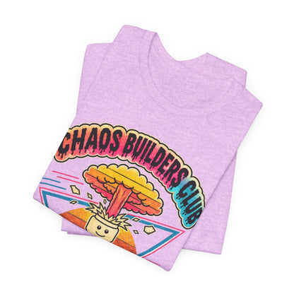 Chaos Builders Club 80s T‑Shirt — Retro Lego Head Mushroom Cloud Graphic Tee