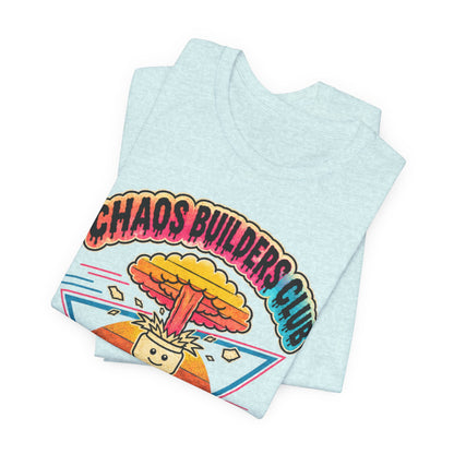 Chaos Builders Club 80s T‑Shirt — Retro Lego Head Mushroom Cloud Graphic Tee