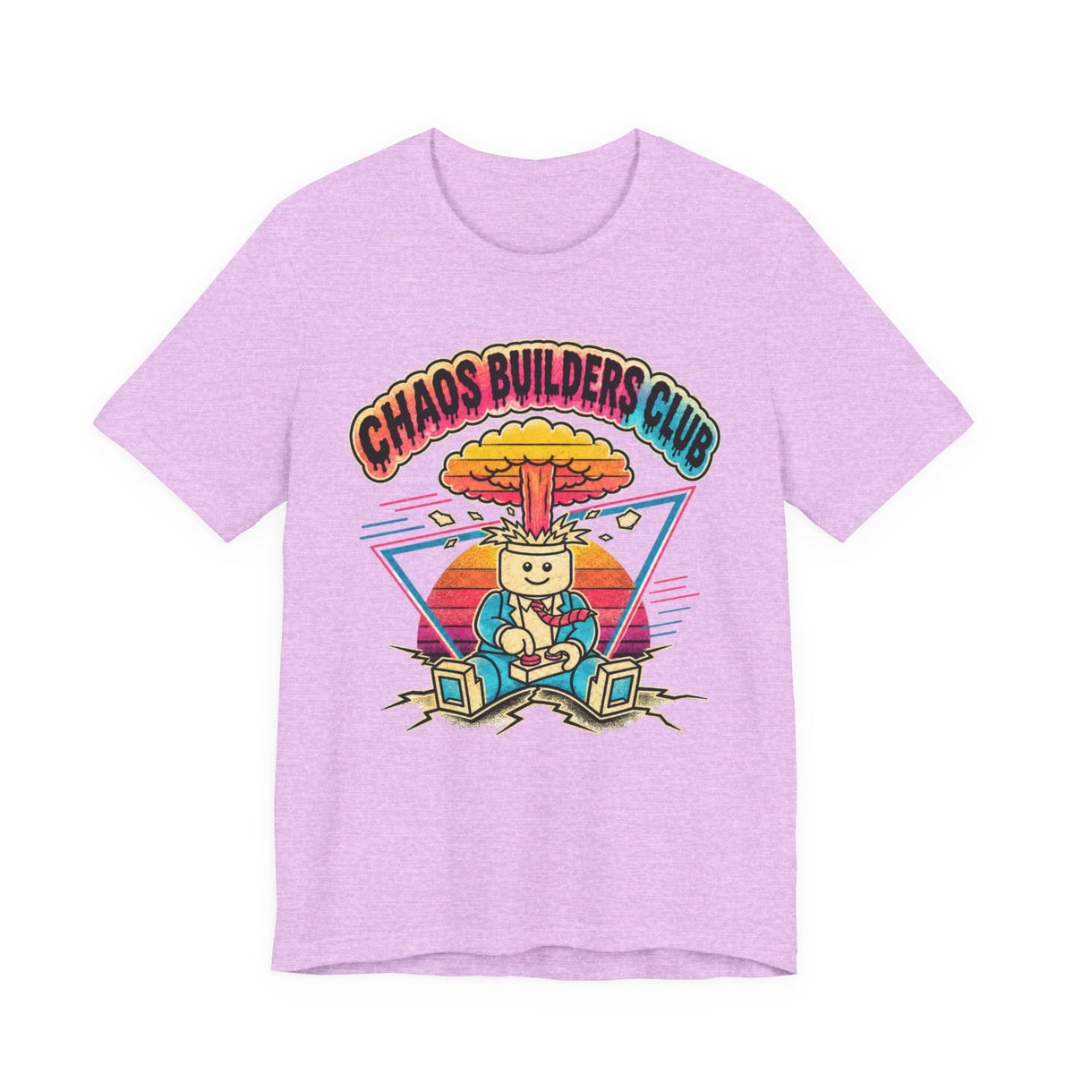 Chaos Builders Club 80s T‑Shirt — Retro Lego Head Mushroom Cloud Graphic Tee