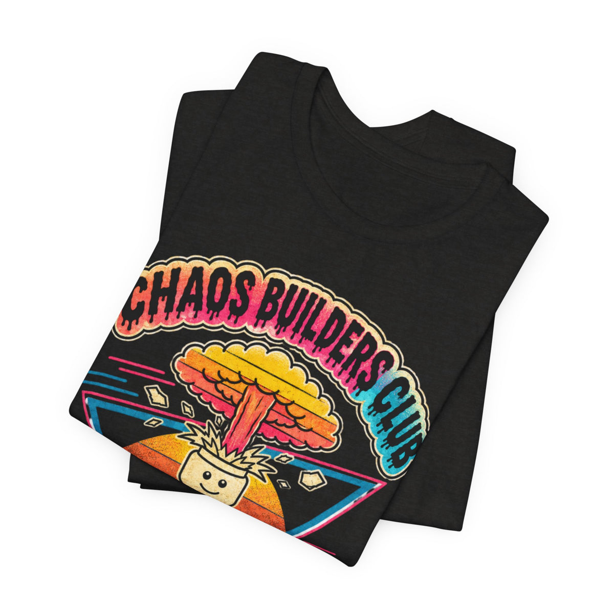 Chaos Builders Club 80s T‑Shirt — Retro Lego Head Mushroom Cloud Graphic Tee