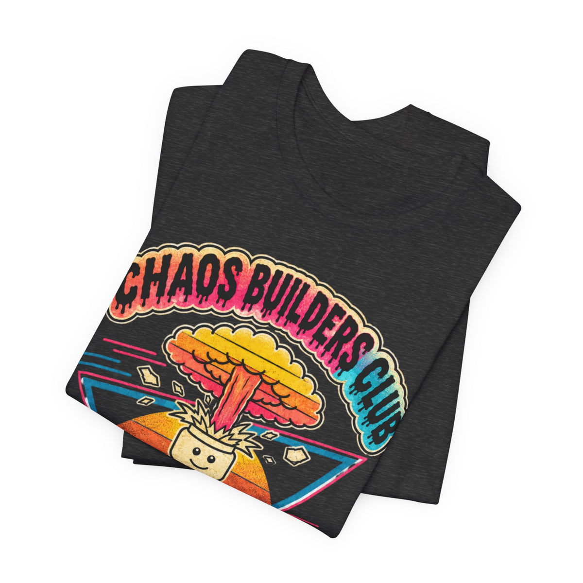 Chaos Builders Club 80s T‑Shirt — Retro Lego Head Mushroom Cloud Graphic Tee