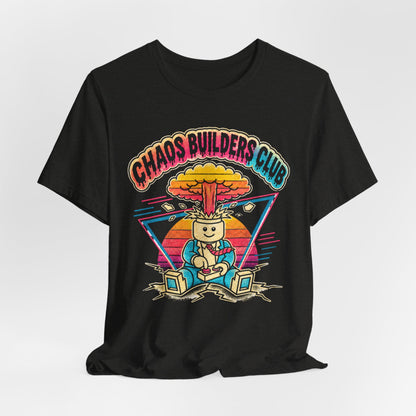 Chaos Builders Club 80s T‑Shirt — Retro Lego Head Mushroom Cloud Graphic Tee